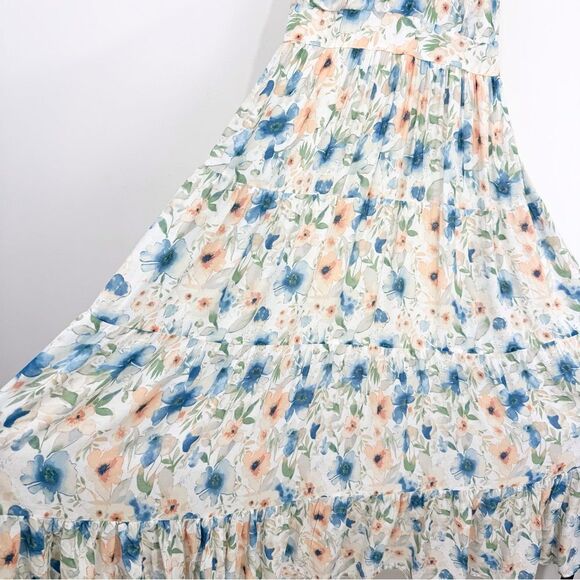 Penelope Rose White Blue Peach Floral V Neck Tiered Maxi Tank Dress NEW - Picture 6 of 16